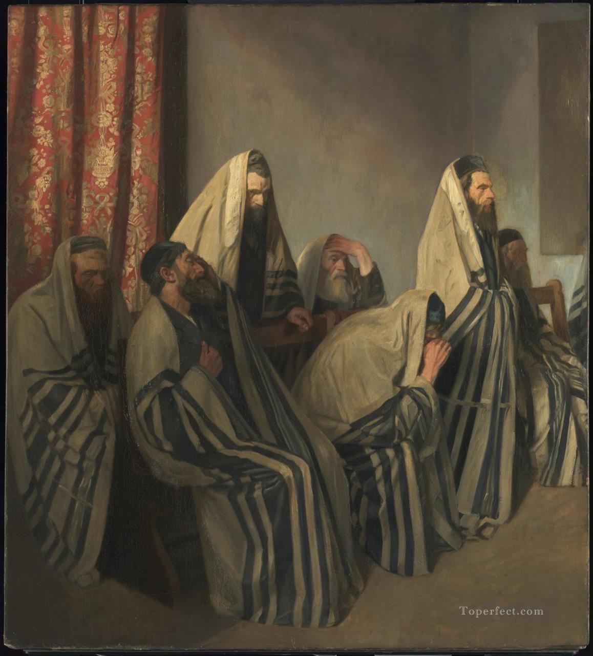 Jews Mourning in a Synagogue by Sir William Rothenstein Jewish Oil Paintings